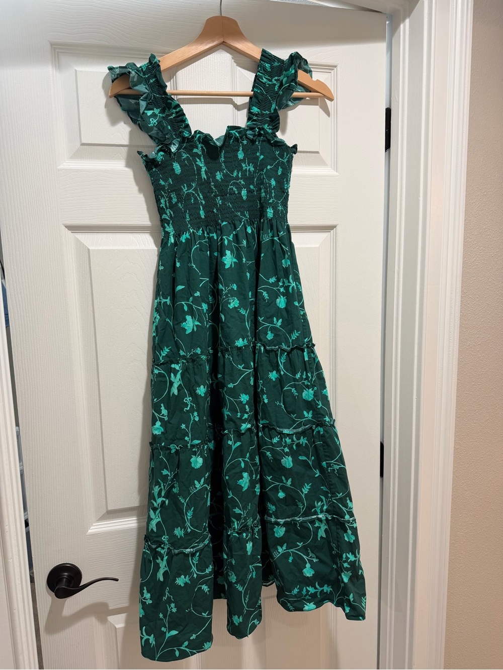 Hill House Home Ellie Nap Dress Green Floral XXS Smocked Maxi